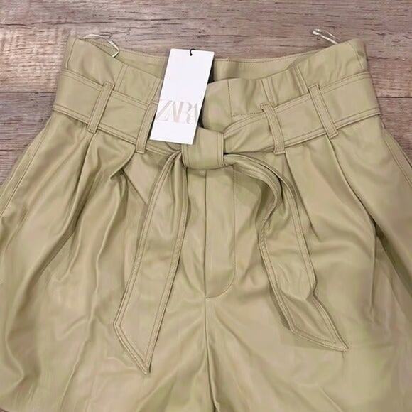 ZARA Belted Faux Leather Shorts NWT - Picture 11 of 12